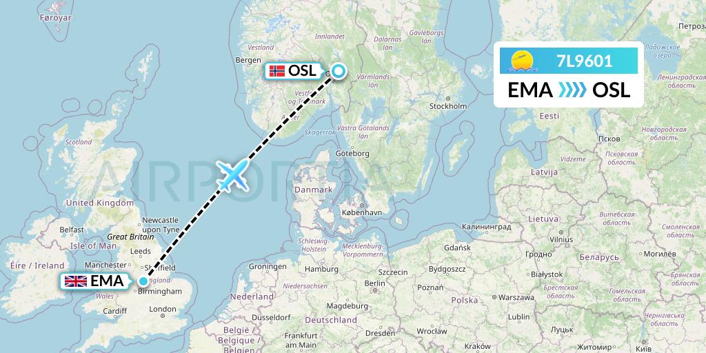7L9601 Silk Way West Airlines Flight Map: East Midlands to Oslo