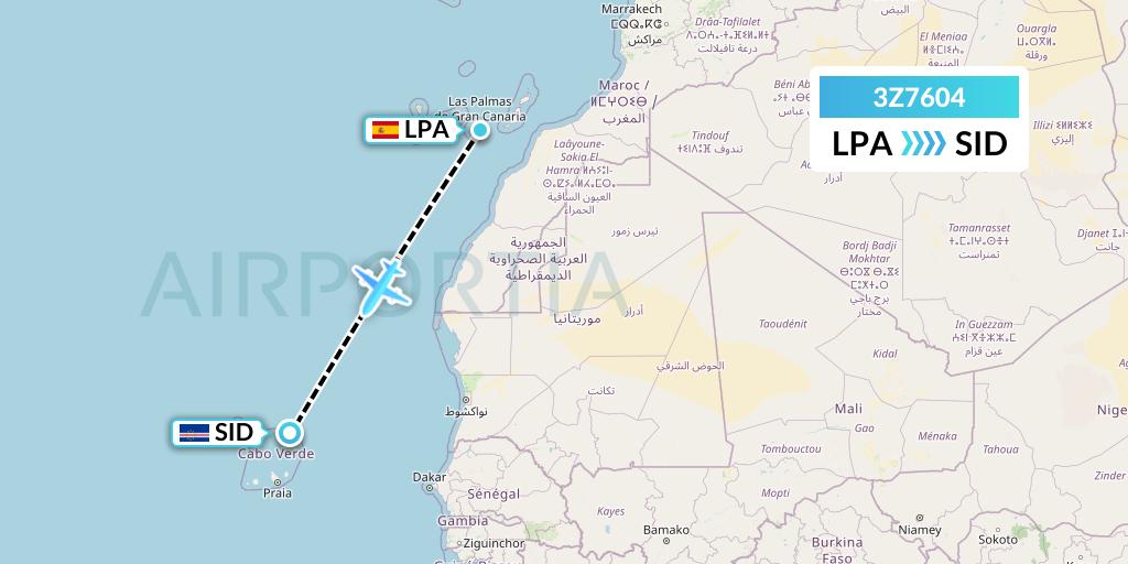 3Z7604 Travel Service Polska Flight Map: Las Palmas to Espargos