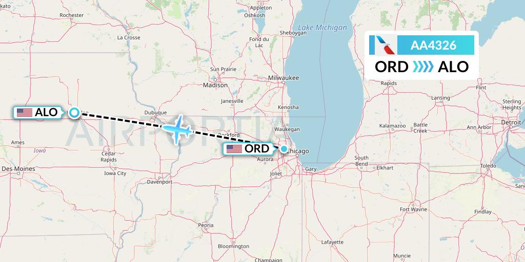 AA4326 American Airlines Flight Map: Chicago to Waterloo