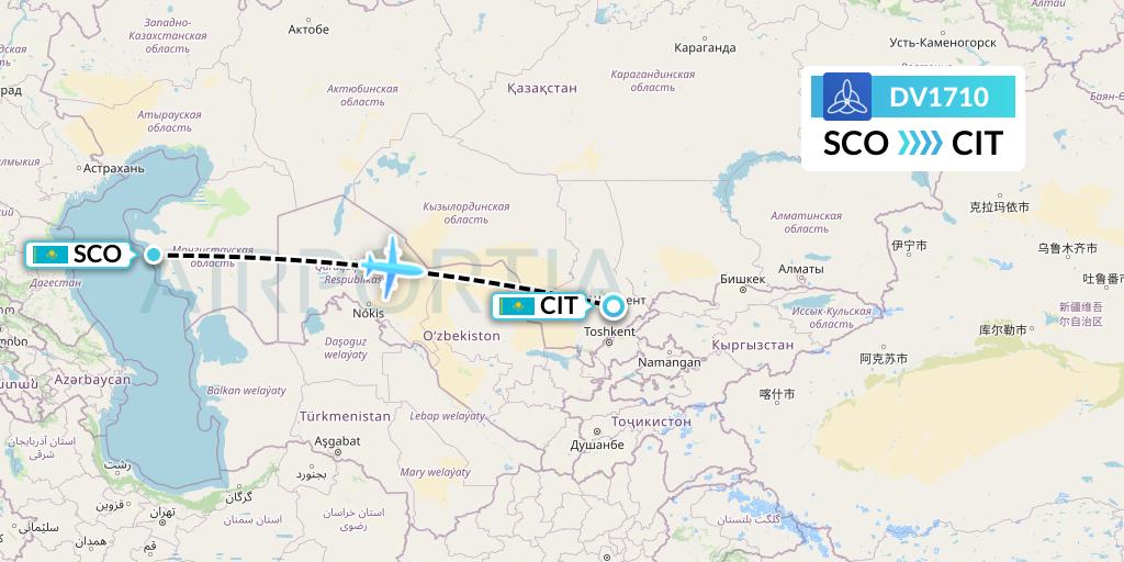 DV1710 SCAT Flight Map: Aktau to Shymkent