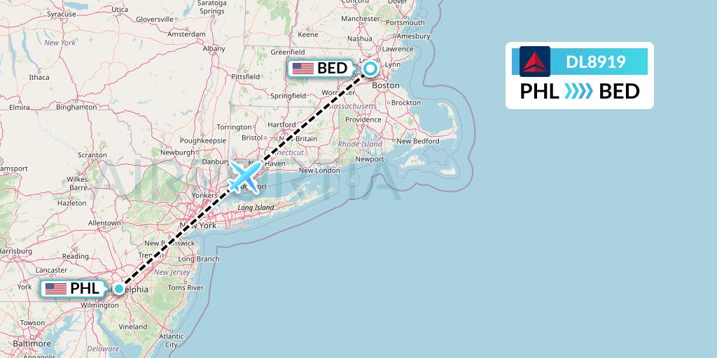 DL8919 Delta Air Lines Flight Map: Philadelphia to Bedford