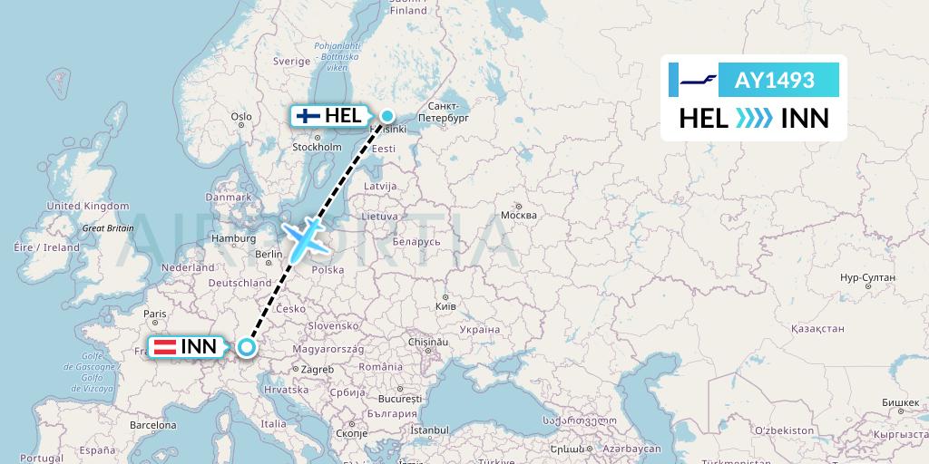 AY1493 Finnair Flight Map: Helsinki to Innsbruck