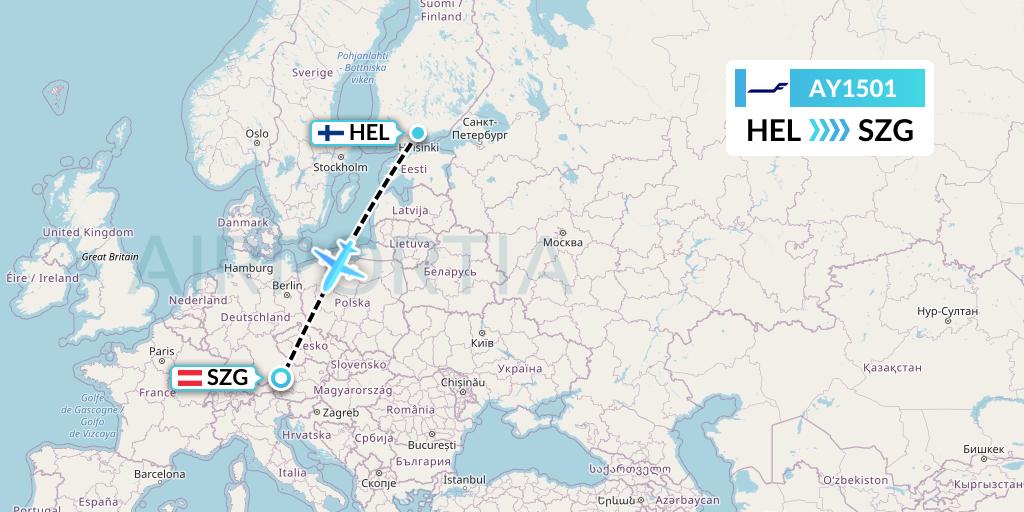 AY1501 Finnair Flight Map: Helsinki to Salzburg