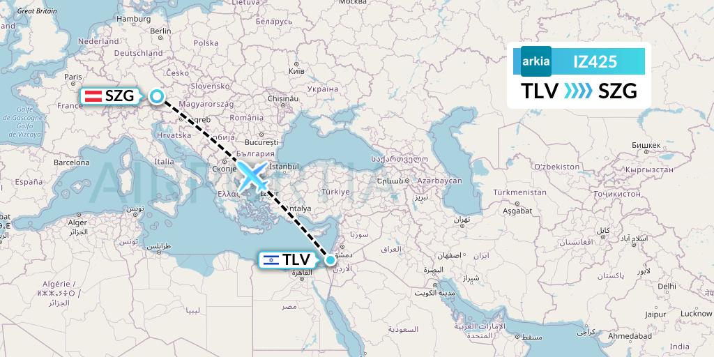 IZ425 Arkia Israeli Airlines Flight Map: Tel Aviv to Salzburg