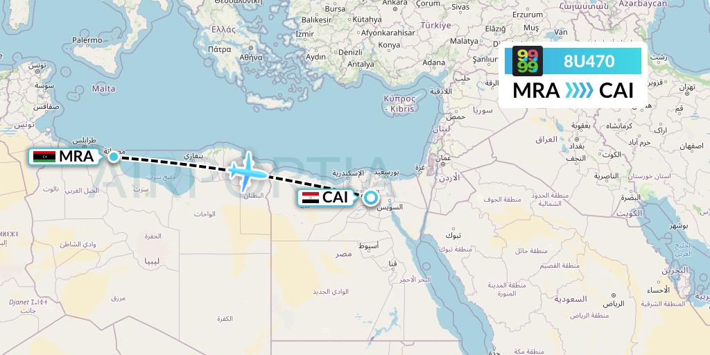 8U470 Afriqiyah Airways Flight Map: Misrata to Cairo