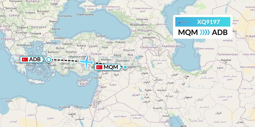 XQ9197 SunExpress Flight Map: Mardin to Izmir
