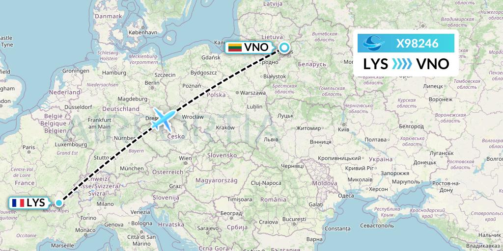 X98246 Avion Express Flight Map: Lyon to Vilnius
