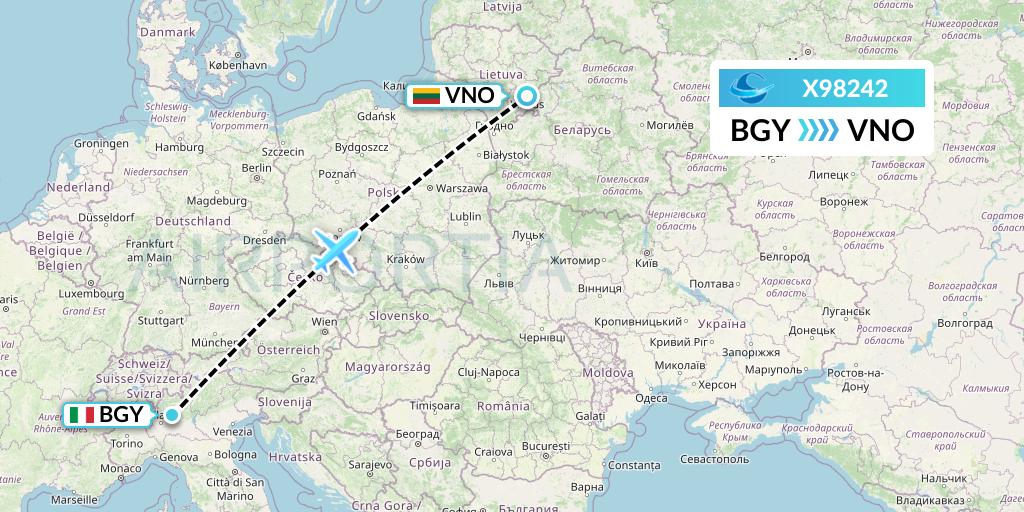 X98242 Avion Express Flight Map: Milan to Vilnius