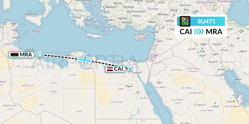 8U471 Afriqiyah Airways Flight Map: Cairo to Misrata