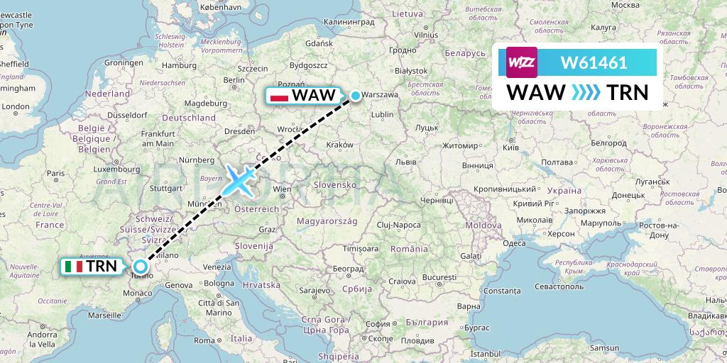 W61461 Wizz Air Flight Map: Warsaw to Turin