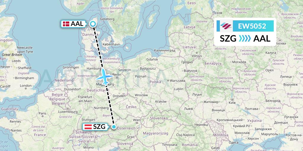 EW5052 Eurowings Flight Map: Salzburg to Aalborg