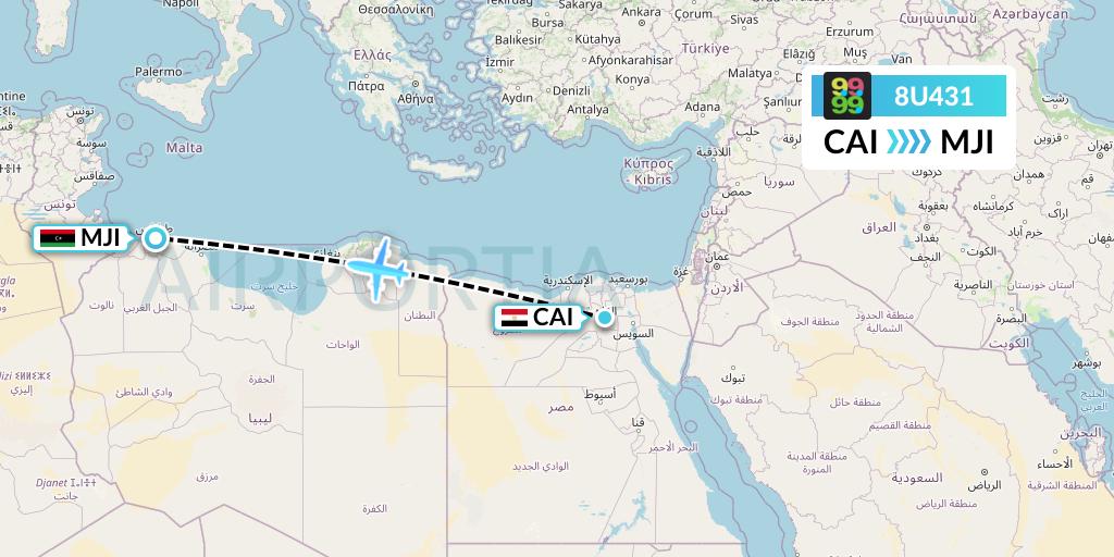 8U431 Afriqiyah Airways Flight Map: Cairo to Tripoli