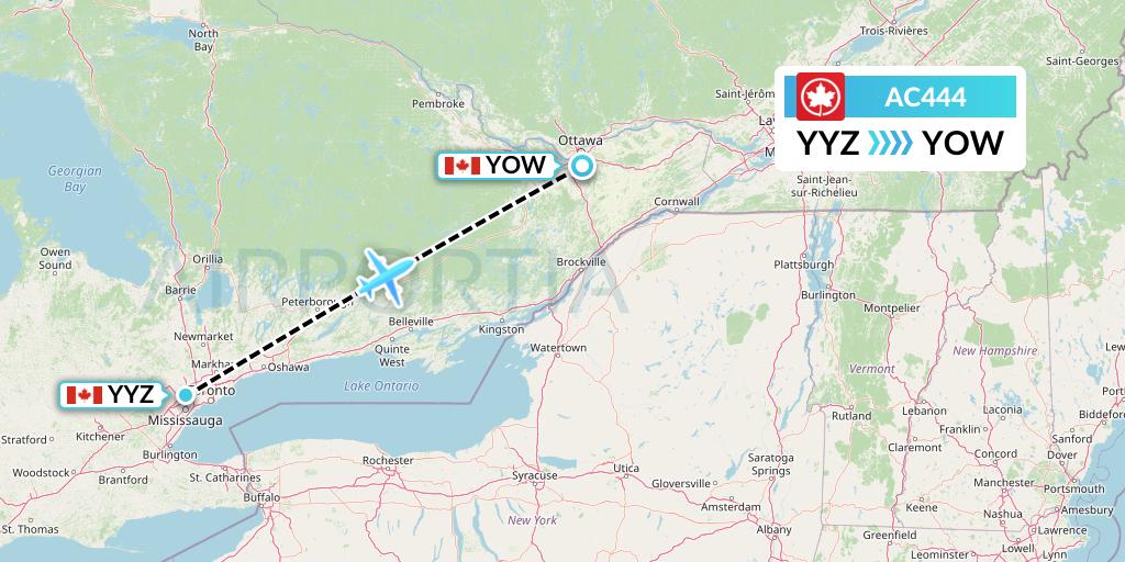 AC444 Air Canada Flight Map: Toronto to Ottawa