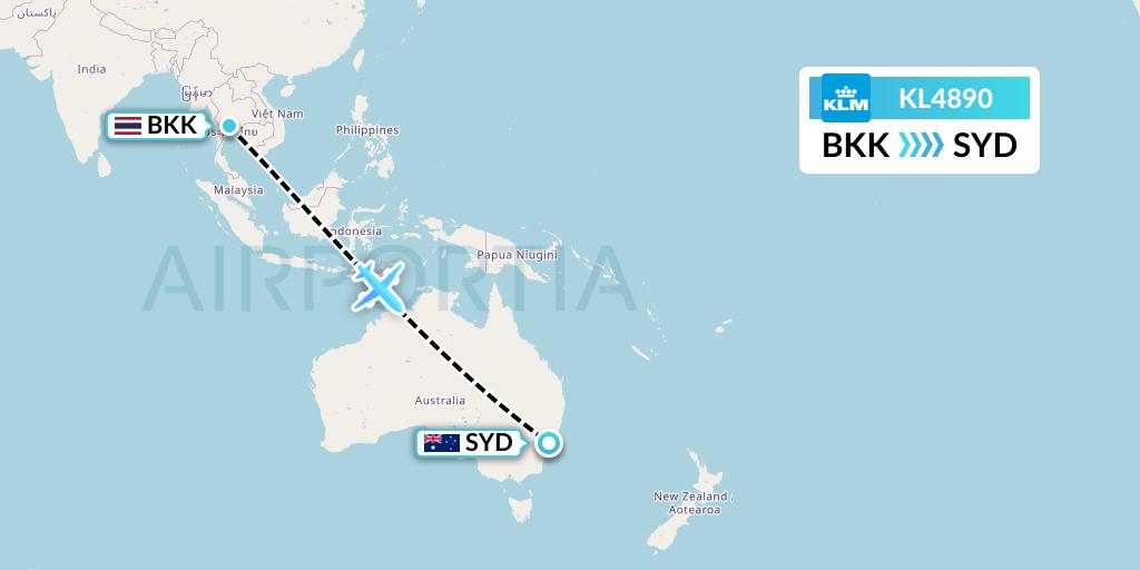 KL4890 KLM Flight Map: Bangkok to Sydney
