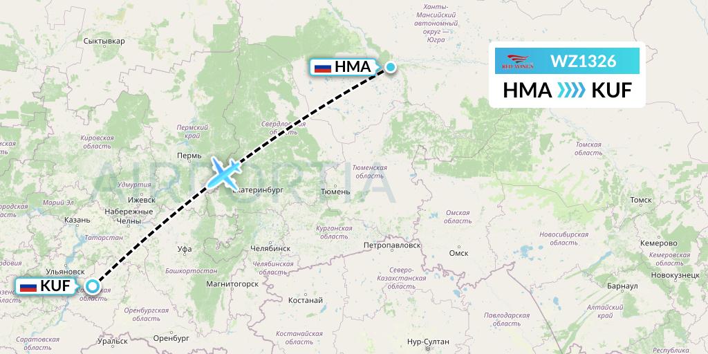 WZ1326 Red Wings Flight Map: Khanty-Mansiysk to Samara