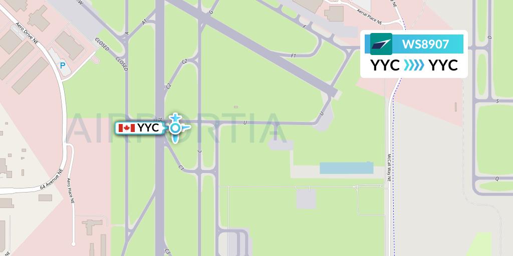 WS8907 WestJet Flight Map: Calgary to Calgary
