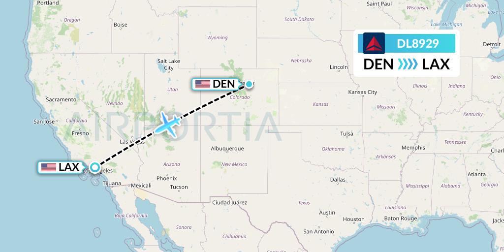 DL8929 Delta Air Lines Flight Map: Denver to Los Angeles