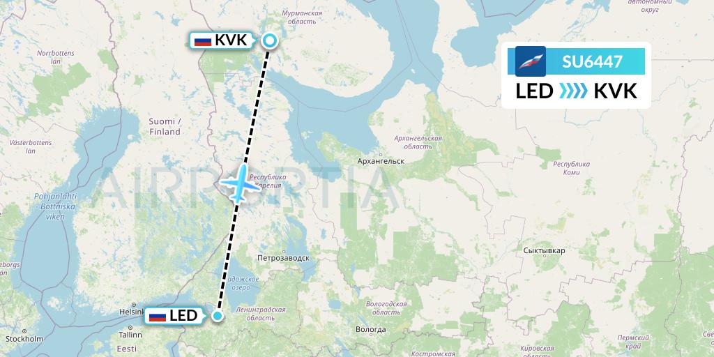 SU6447 Aeroflot Flight Map: St. Petersburg to Apatity