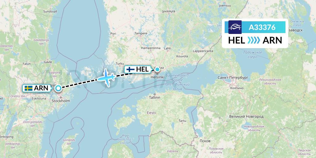 A33376 Aegean Airlines Flight Map: Helsinki to Stockholm