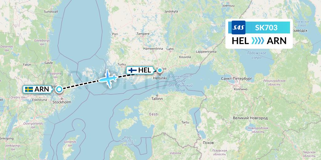 SK703 SAS Flight Map: Helsinki to Stockholm