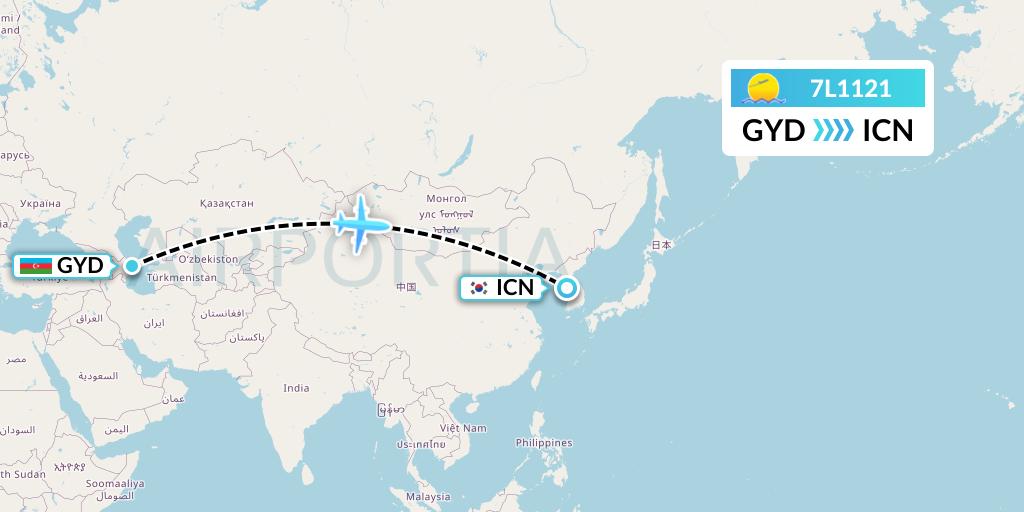 7L1121 Silk Way West Airlines Flight Map: Baku to Seoul