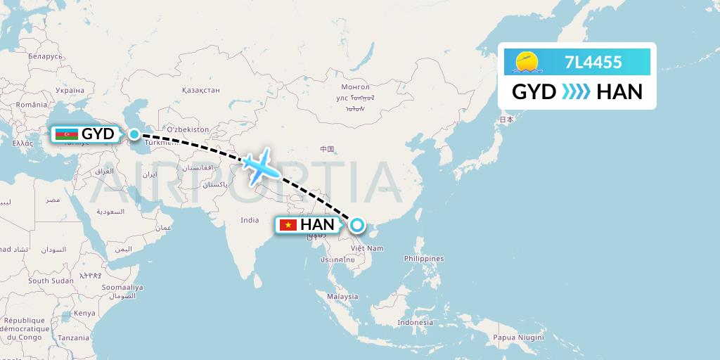 7L4455 Silk Way West Airlines Flight Map: Baku to Hanoi