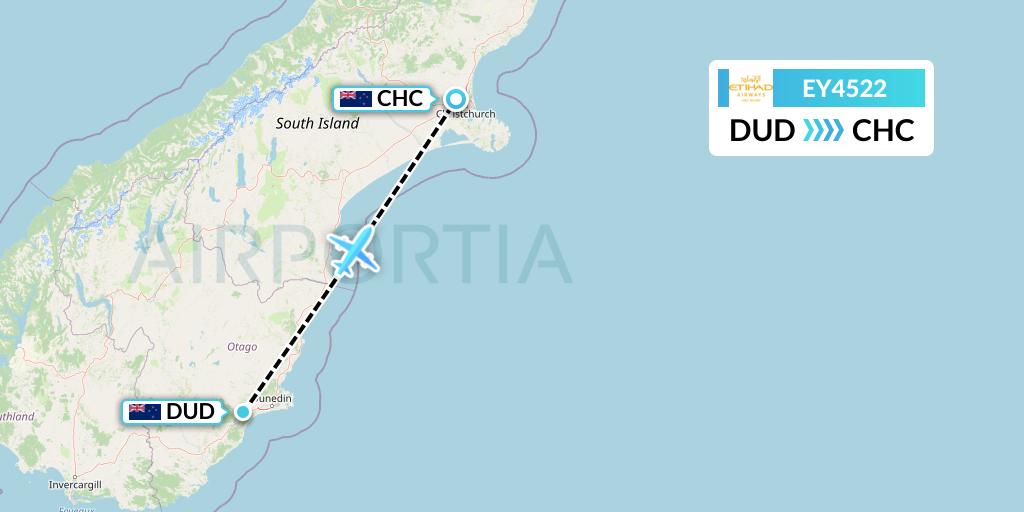 EY4522 Etihad Airways Flight Map: Dunedin to Christchurch