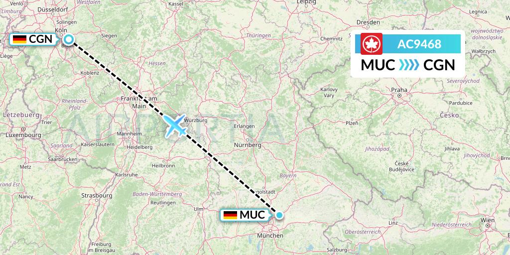 AC9468 Air Canada Flight Map: Munich to Cologne