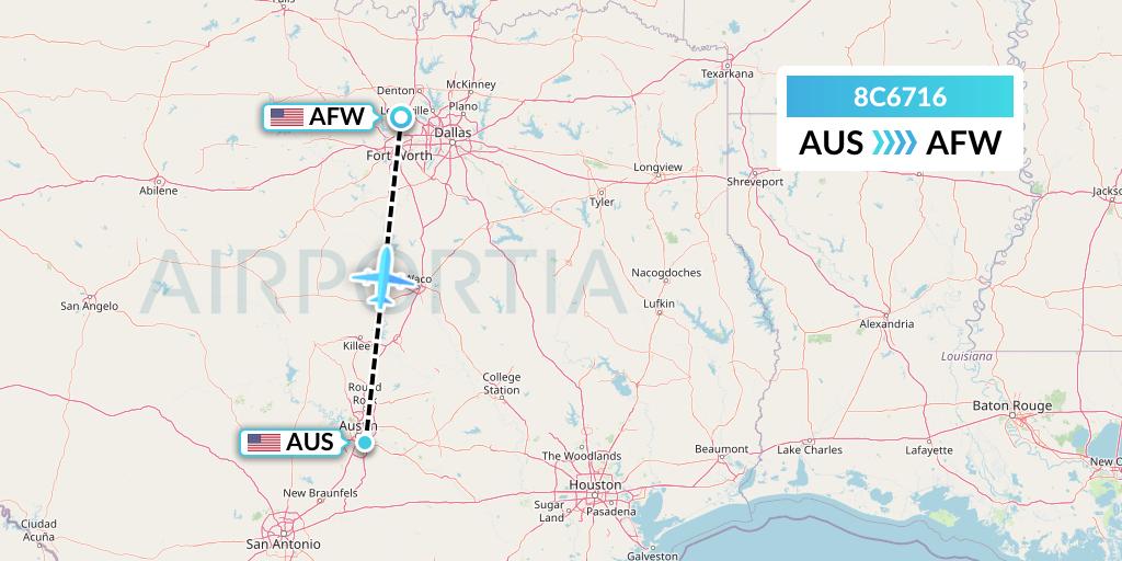 8C6716 Air Transport International Flight Map: Austin to Fort Worth