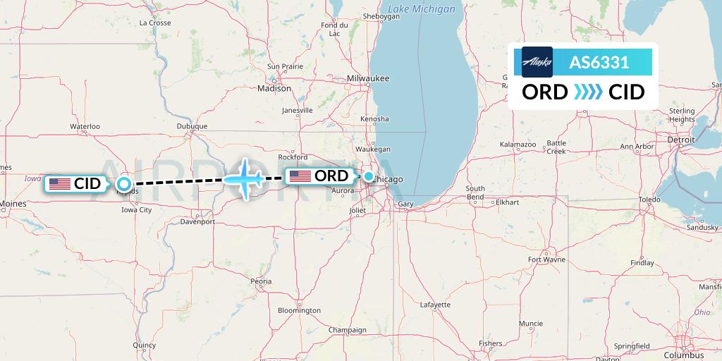 AS6331 Alaska Airlines Flight Map: Chicago to Cedar Rapids