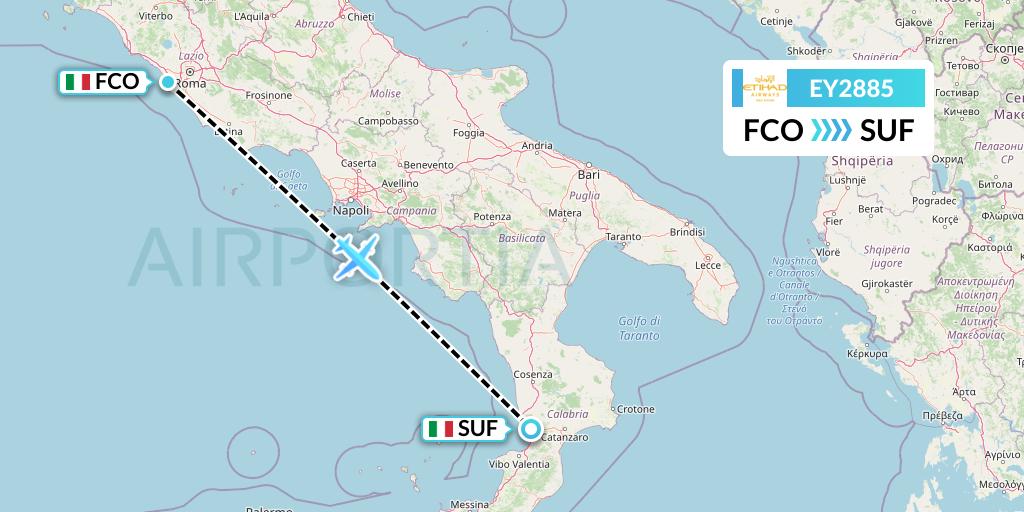 EY2885 Etihad Airways Flight Map: Rome to Lamezia Terme