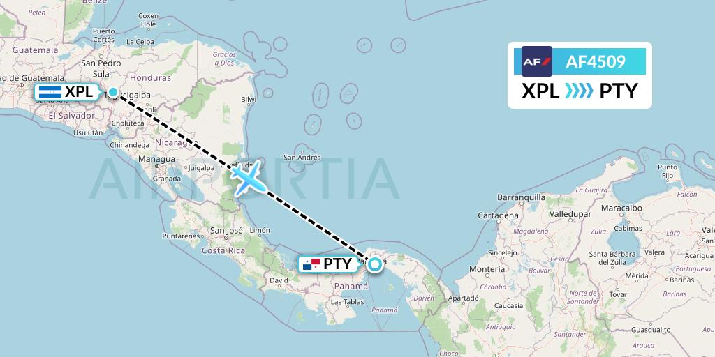 AF4509 Air France Flight Map: Comayagua to Panama City