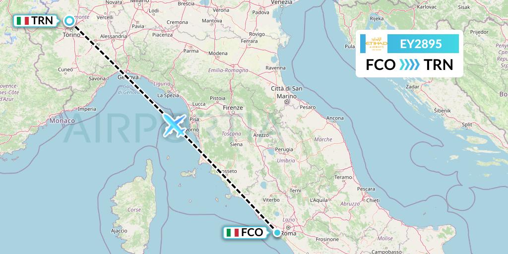 EY2895 Etihad Airways Flight Map: Rome to Turin
