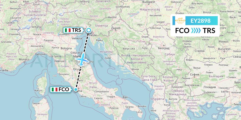 EY2898 Etihad Airways Flight Map: Rome to Trieste