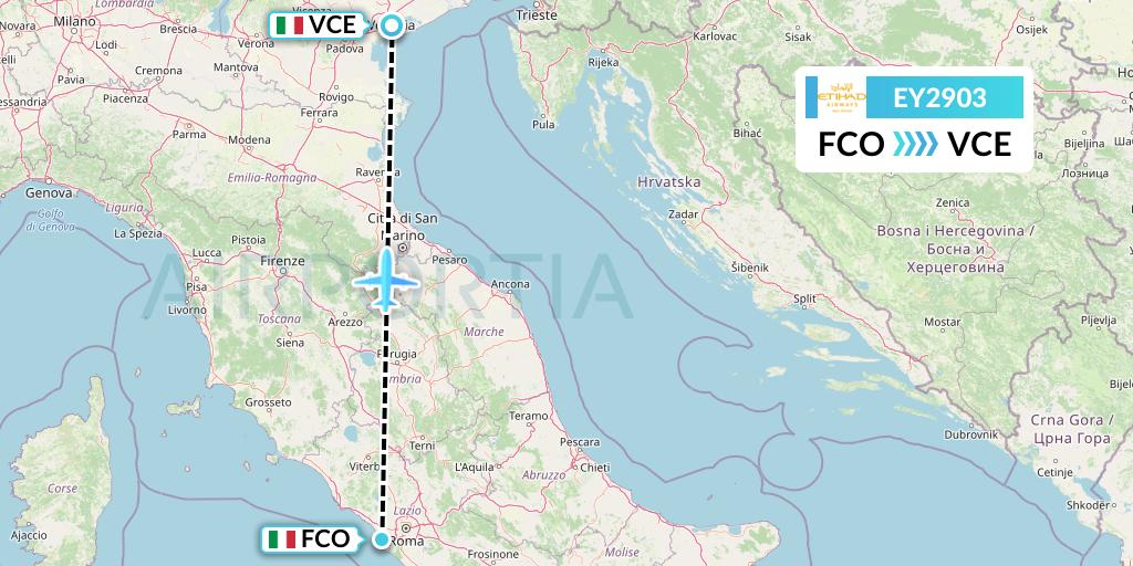 EY2903 Etihad Airways Flight Map: Rome to Venice