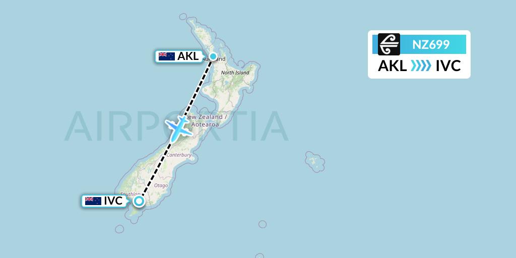 NZ699 Air New Zealand Flight Map: Auckland to Invercargill