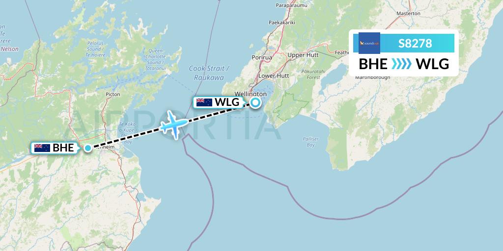 S8278 Soundsair Flight Map: Blenheim to Wellington