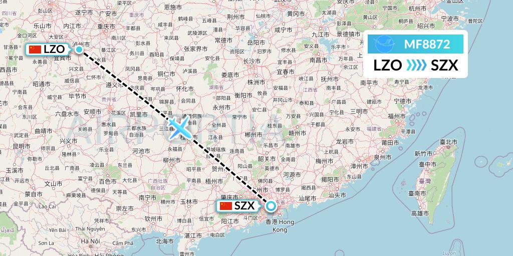 MF8872 Xiamen Airlines Flight Map: Luzhou to Shenzhen