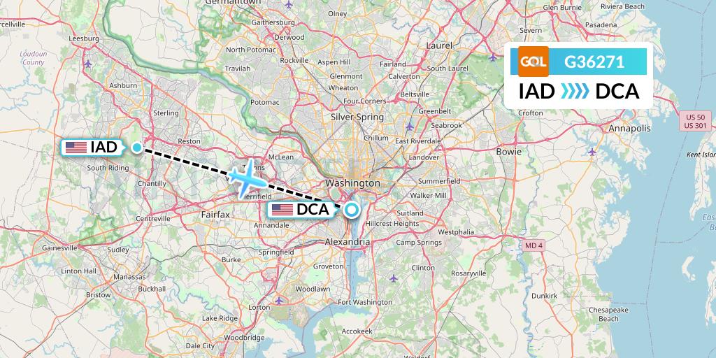 G36271 GOL Transportes Aeros Flight Map: Washington to Washington