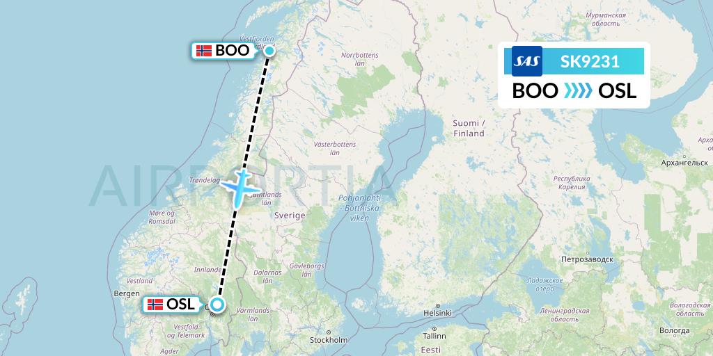 SK9231 SAS Flight Map: Bodo to Oslo