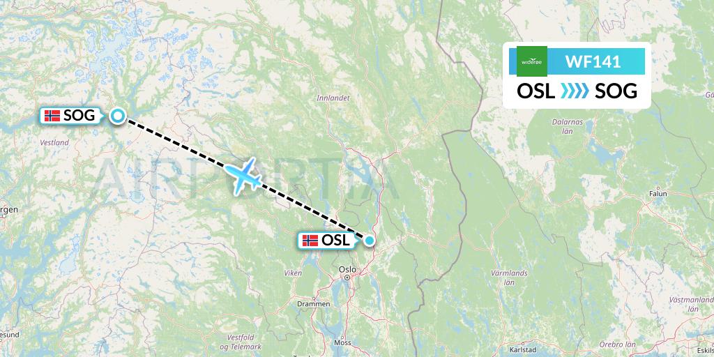WF141 Wideroe Flight Map: Oslo to Sogndal