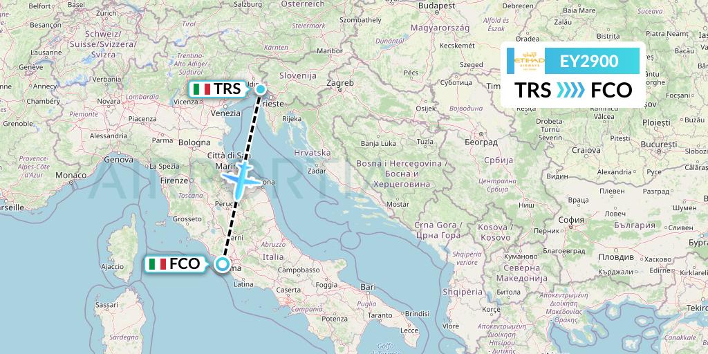 EY2900 Etihad Airways Flight Map: Trieste to Rome