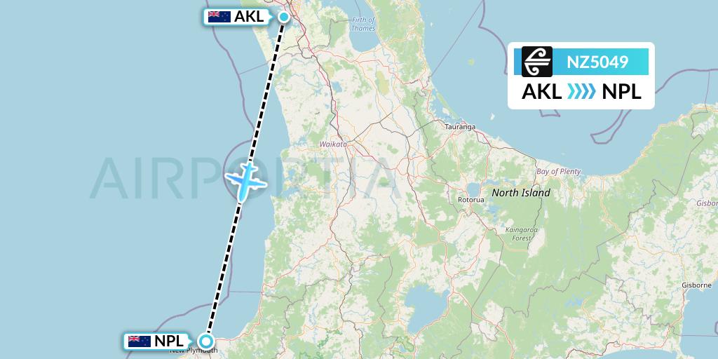 NZ5049 Air New Zealand Flight Map: Auckland to New Plymouth
