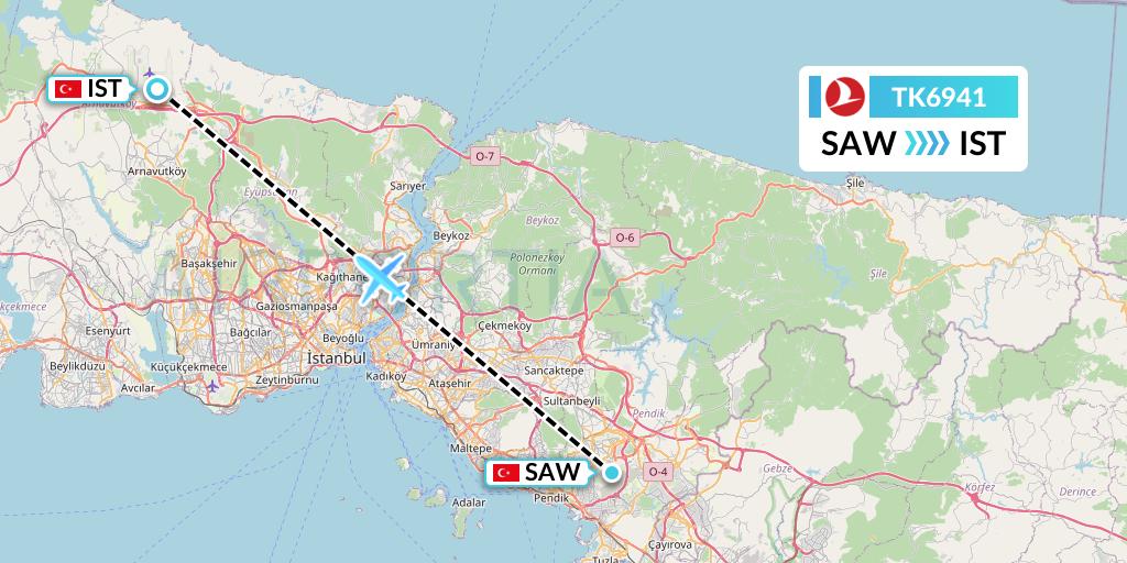 TK6941 Turkish Airlines Flight Map: Istanbul to Istanbul