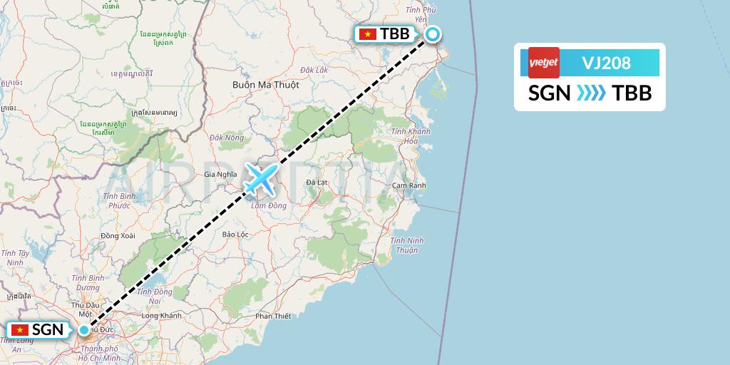 VJ208 VietJet Air Flight Map: Ho Chi Minh City to Tuy Hoa