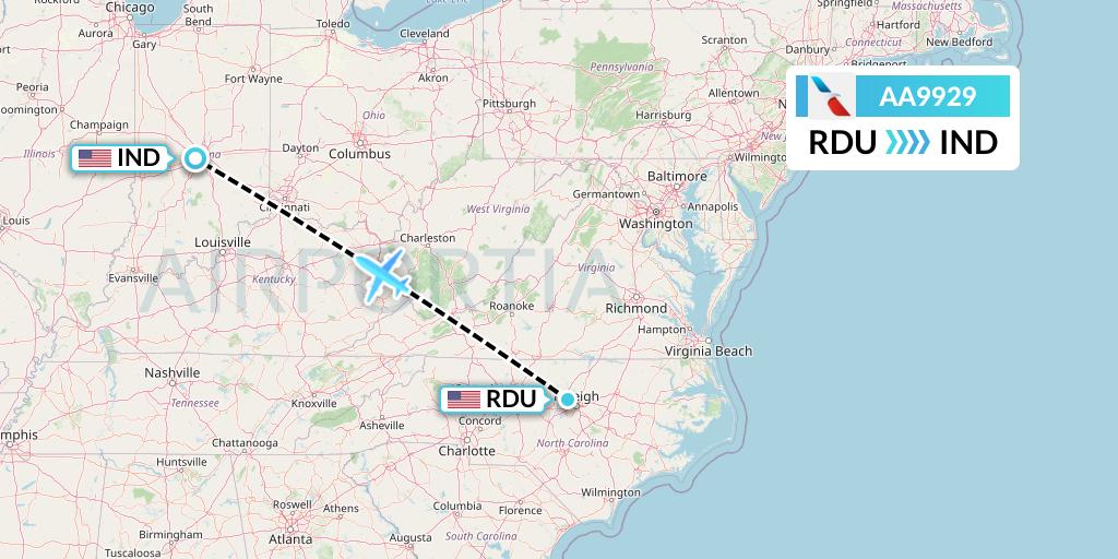 AA9929 American Airlines Flight Map: Raleigh-Durham to Indianapolis