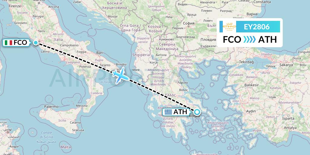 EY2806 Etihad Airways Flight Map: Rome to Athens