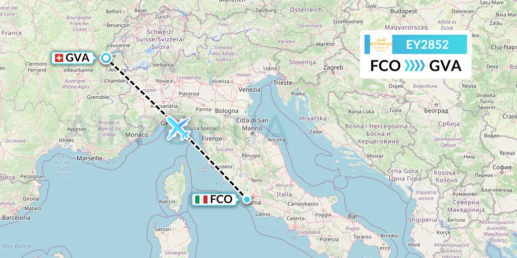 EY2852 Etihad Airways Flight Map: Rome to Geneva