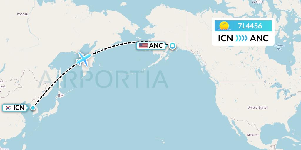7L4456 Silk Way West Airlines Flight Map: Seoul to Anchorage