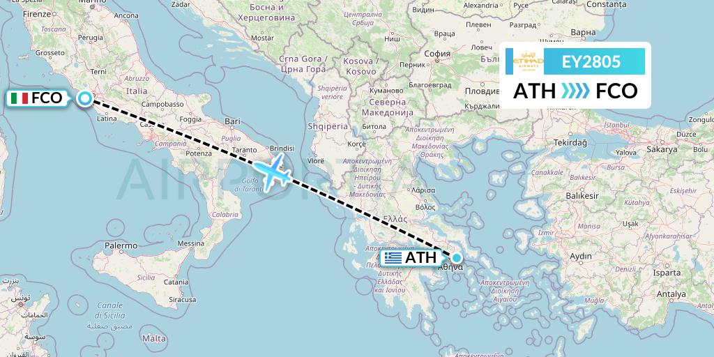 EY2805 Etihad Airways Flight Map: Athens to Rome